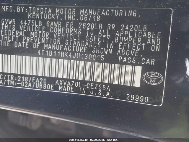 4T1B11HK4JU130015 Toyota CAMRY SE