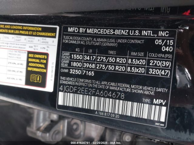 4JGDF2EE2FA604678 Mercedes-Benz Gl 350 Bluetec 4matic