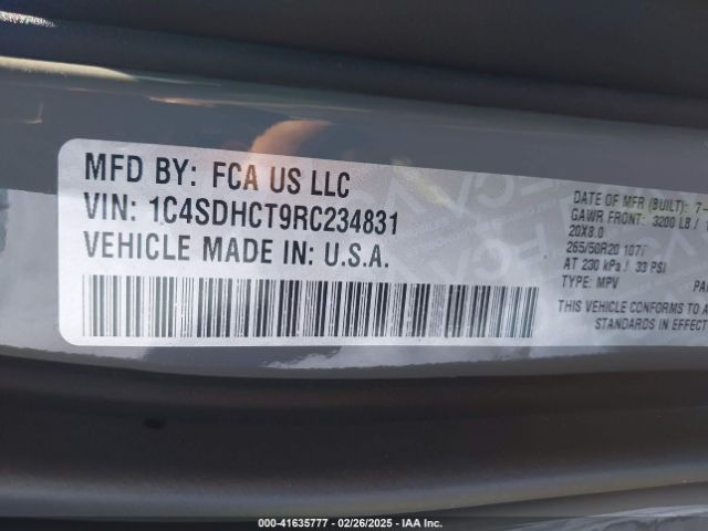 1C4SDHCT9RC234831 Dodge Durango R/t Premium Rwd