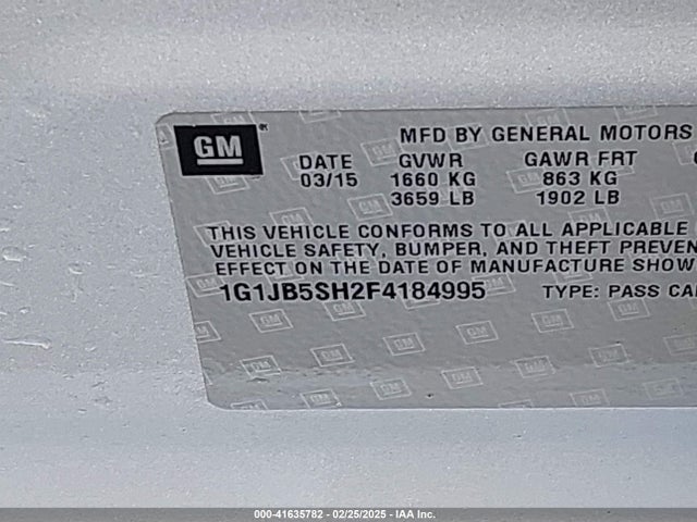 1G1JB5SH2F4184995 Chevrolet Sonic Ls Manual