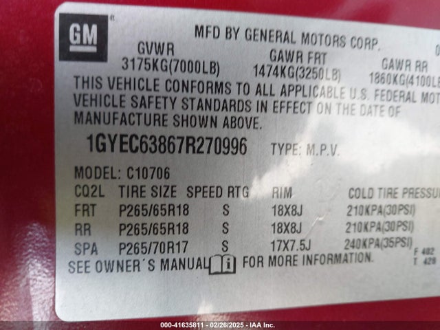 2007 CADILLAC ESCALADE 1GYEC63867R270996 Photo 8