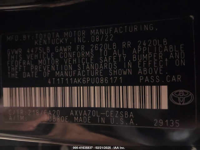 4T1T11AK6PU086171 Toyota CAMRY SE