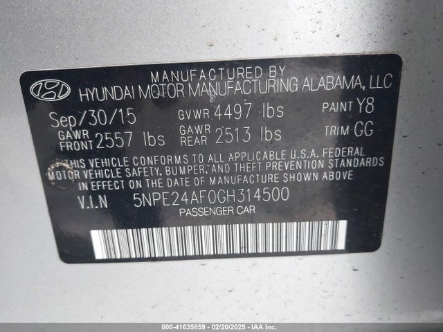 5NPE24AF0GH314500 Hyundai SONATA SE