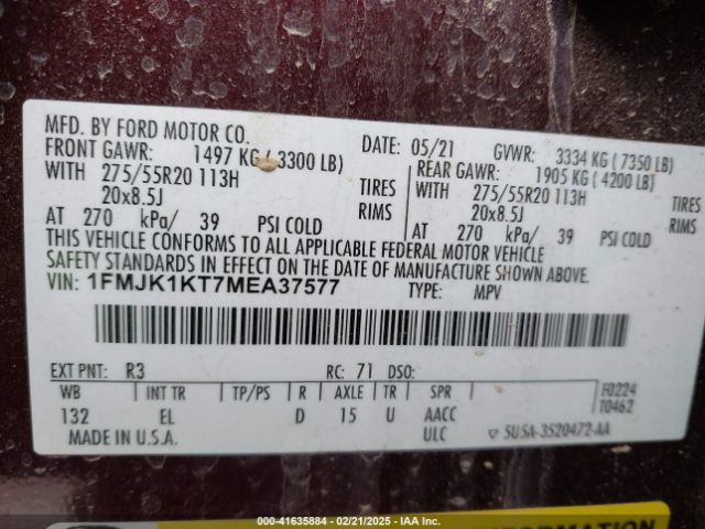 1FMJK1KT7MEA37577 Ford Expedition Limited Max