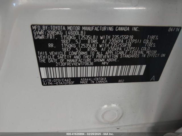 2T3DFREVXEW170636 Toyota Rav4 Limited