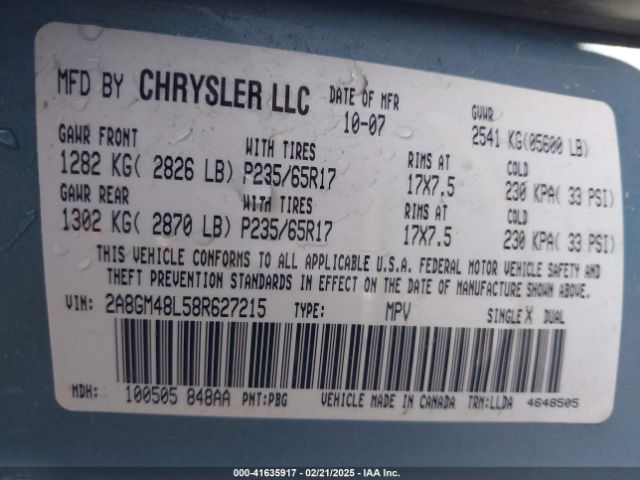 2008 CHRYSLER PACIFICA 2A8GM48L58R627215 Photo 8