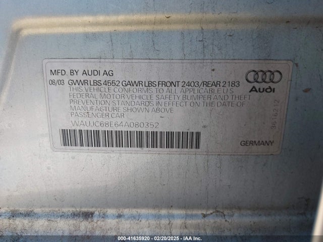 2004 AUDI A4 WAUJC68E64A080352 Photo 8