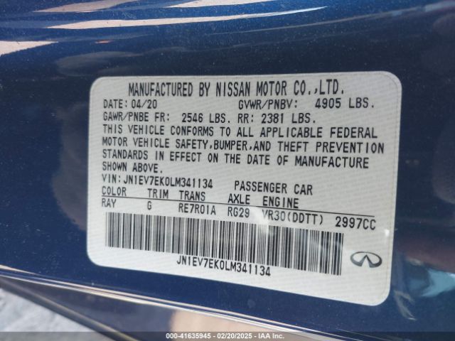 JN1EV7EK0LM341134 Infiniti Q60 Luxe