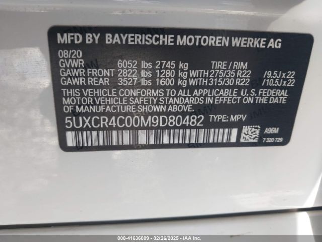 5UXCR4C00M9D80482 BMW X5 Sdrive40i
