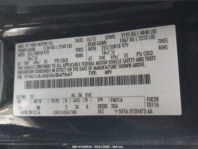 1FMCU9J92GUB47647 Ford Escape Titanium