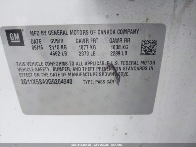 2G11X5SA9G9204940 Chevrolet Impala 1fl