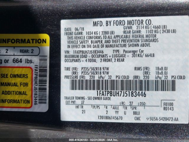 2018 FORD MUSTANG 1FATP8UH7J5183446 Photo 8