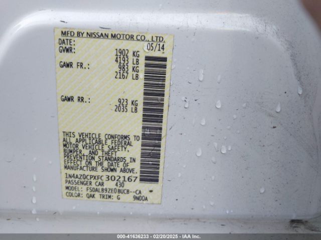 1N4AZ0CPXFC302167 Nissan LEAF S
