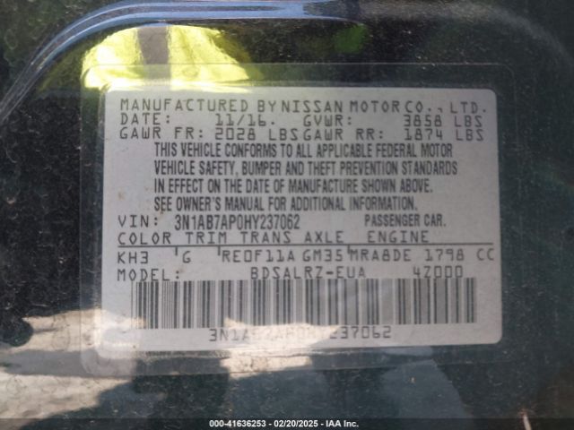 3N1AB7AP0HY237062 Nissan SENTRA SR