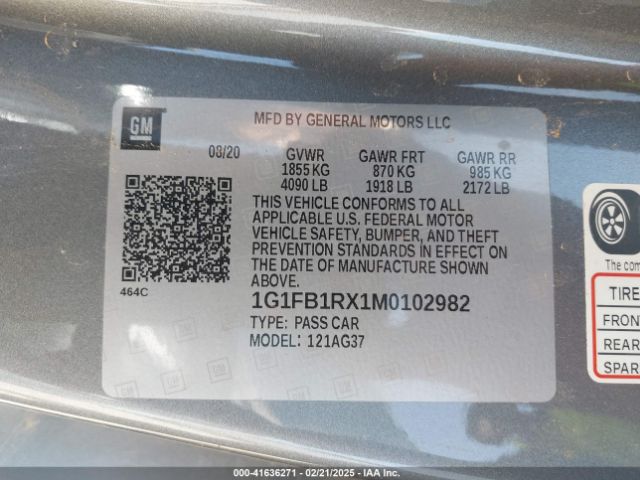 1G1FB1RX1M0102982 Chevrolet Camaro Rwd  1lt