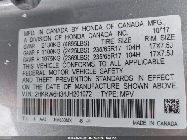 2HKRW6H34JH201072 Honda CR-V LX