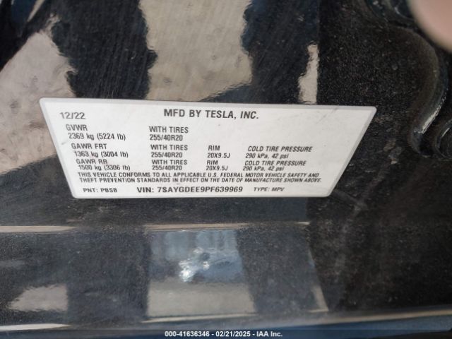 7SAYGDEE9PF639969 Tesla Model Y Awd/long Range Dual Motor All-wheel Drive
