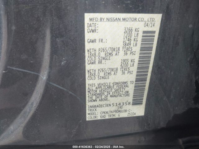 1N6BA0EC3EN514358 Nissan TITAN SV