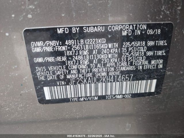JF2SKAUC2KH414657 Subaru Forester Limited