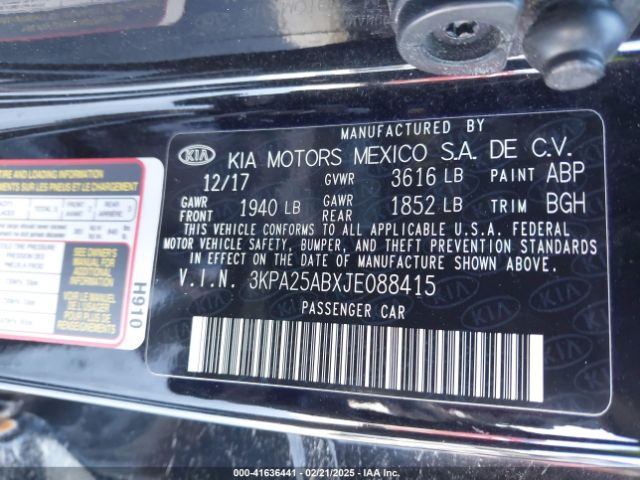 3KPA25ABXJE088415 KIA RIO LX