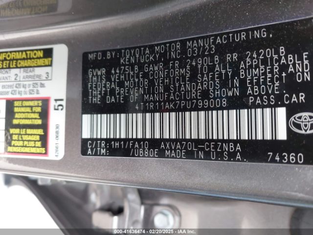 4T1R11AK7PU799008 Toyota CAMRY LE