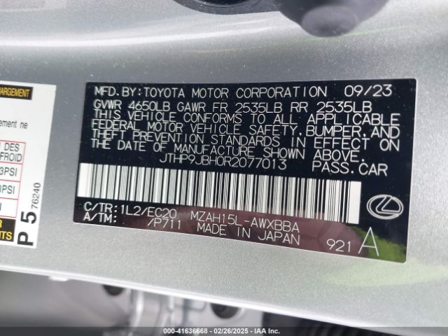 JTHP9JBH0R2077013 Lexus Ux 250h Premium
