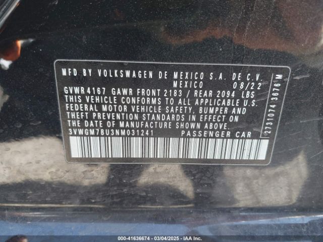 3VWGM7BU3NM031241 Volkswagen Jetta 1.5t Sel