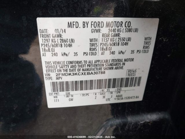 2FMDK3KCXEBA30788 Ford Edge Limited
