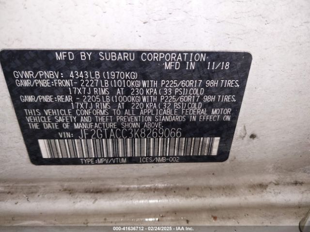 JF2GTACC3K8269066 Subaru Crosstrek 2.0i Premium