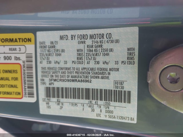 Ford Bronco Sport Badlands 2021 3FMCR9D90MRA86962 Image 9