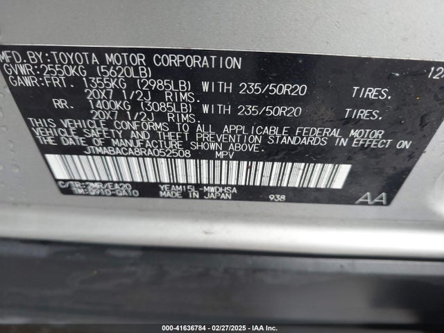 JTMABACA8RA052508 Toyota Bz4x Limited