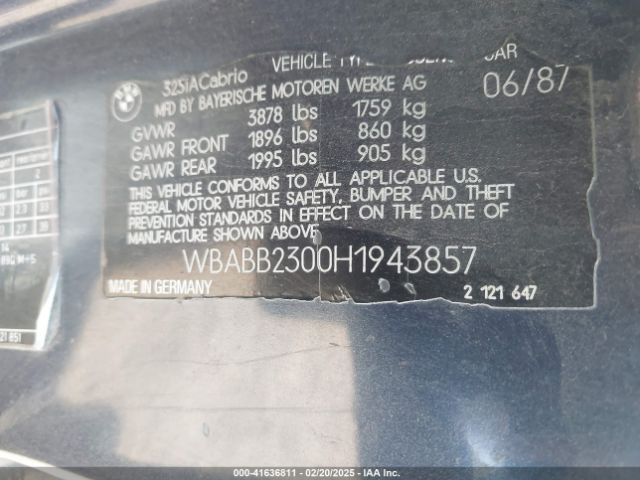 1987 BMW 325 WBABB2300H1943857 Photo 8