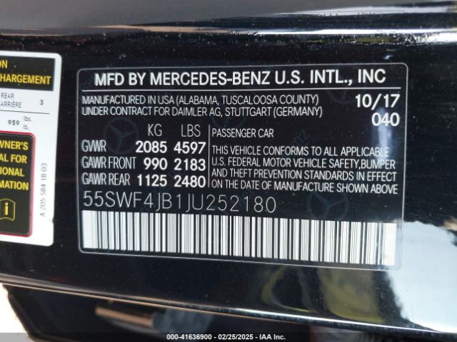 55SWF4JB1JU252180 Mercedes-Benz C 300