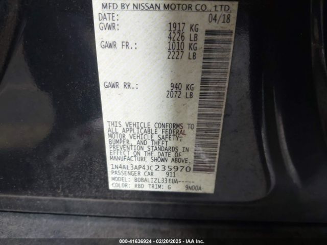 1N4AL3AP4JC235970 Nissan Altima 2.5 Sv