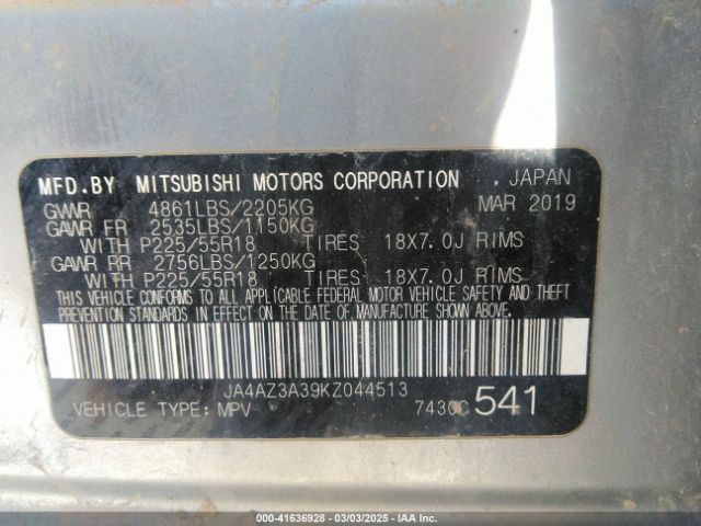 2019 MITSUBISHI OUTLANDER JA4AZ3A39KZ044513 Photo 8