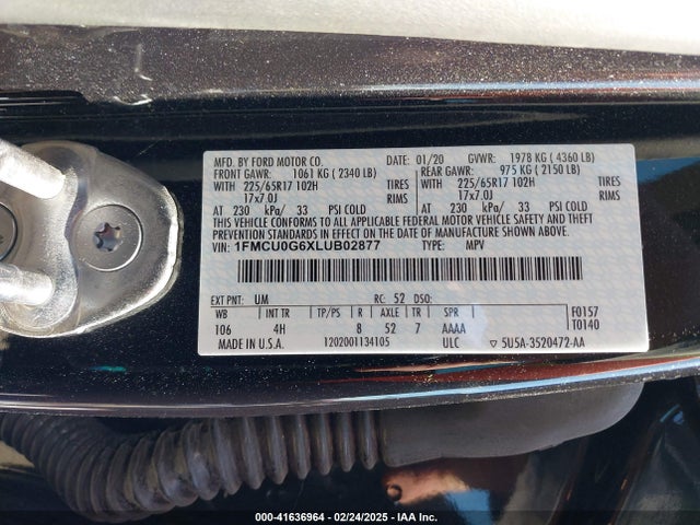 1FMCU0G6XLUB02877 Ford ESCAPE SE
