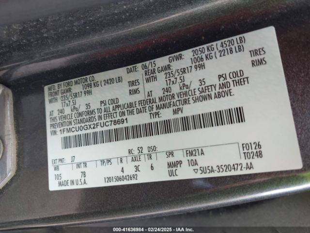1FMCU0GX2FUC78691 Ford ESCAPE SE