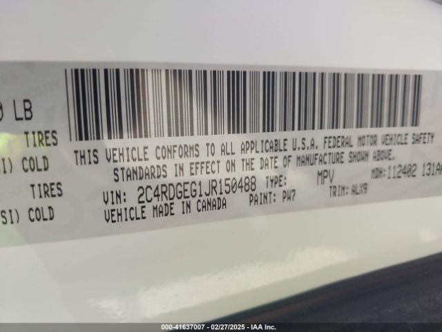 2C4RDGEG1JR150488 Dodge Grand Caravan Gt