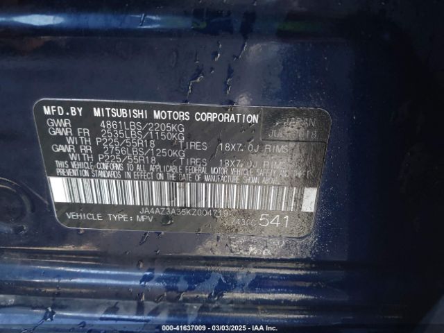 2019 MITSUBISHI OUTLANDER JA4AZ3A35KZ004719 Photo 8