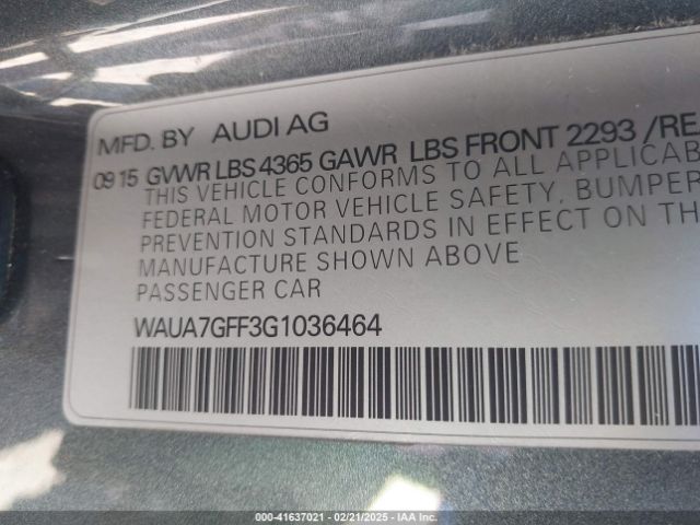 WAUA7GFF3G1036464 Audi A3 1.8t Premium