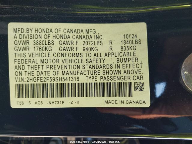 2HGFE2F59SH541316 Honda Civic Sport