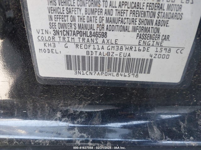 3N1CN7AP0HL846598 Nissan Versa 1.6 Sv