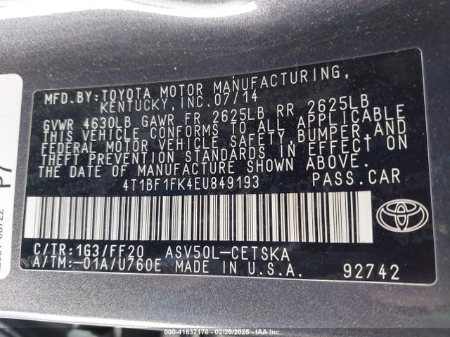 Toyota CAMRY SE 2014 4T1BF1FK4EU849193 Image 9