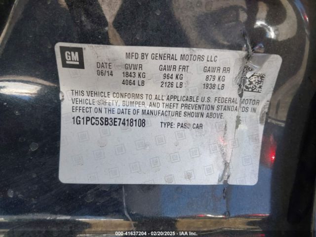 1G1PC5SB3E7418108 Chevrolet Cruze 1lt Auto