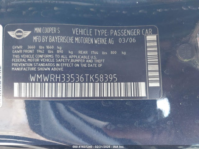 2006 MINI COOPER S WMWRH33536TK58395 Photo 8