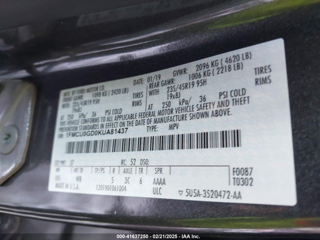 1FMCU0GD0KUA81437 Ford ESCAPE SE