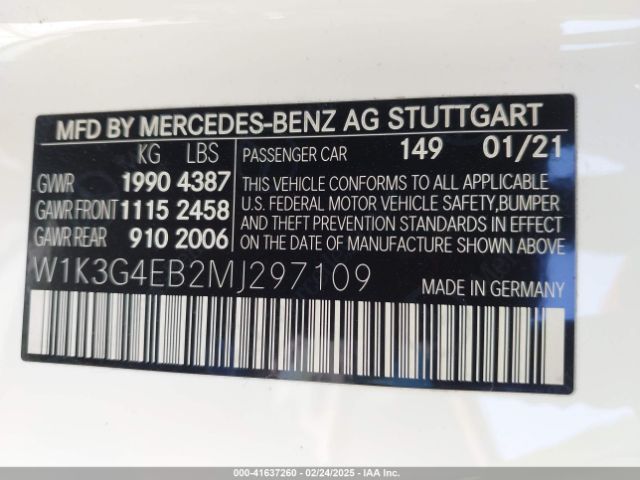 W1K3G4EB2MJ297109 Mercedes-Benz A 220