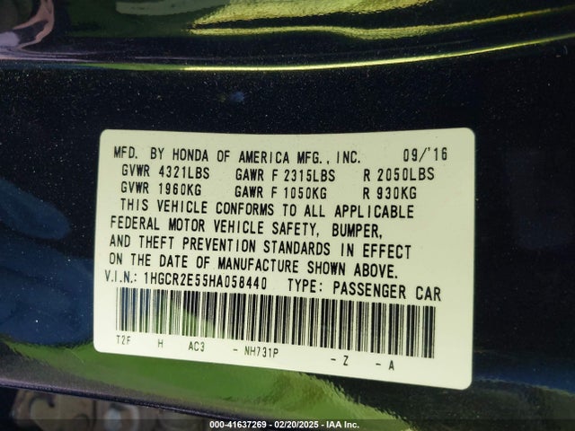1HGCR2E55HA058440 Honda Accord Sport