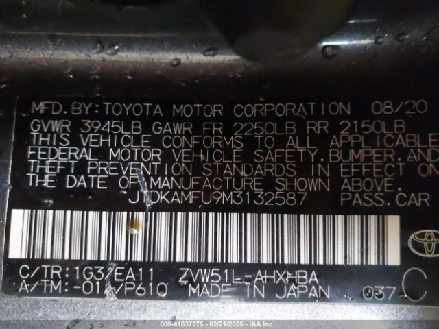 JTDKAMFU9M3132587 Toyota Prius Limited