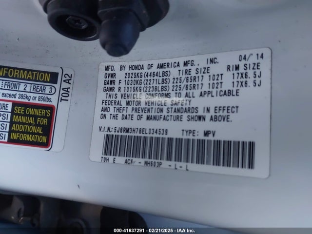 Honda Cr-v Ex-l 2014 5J6RM3H78EL034539 Image 9